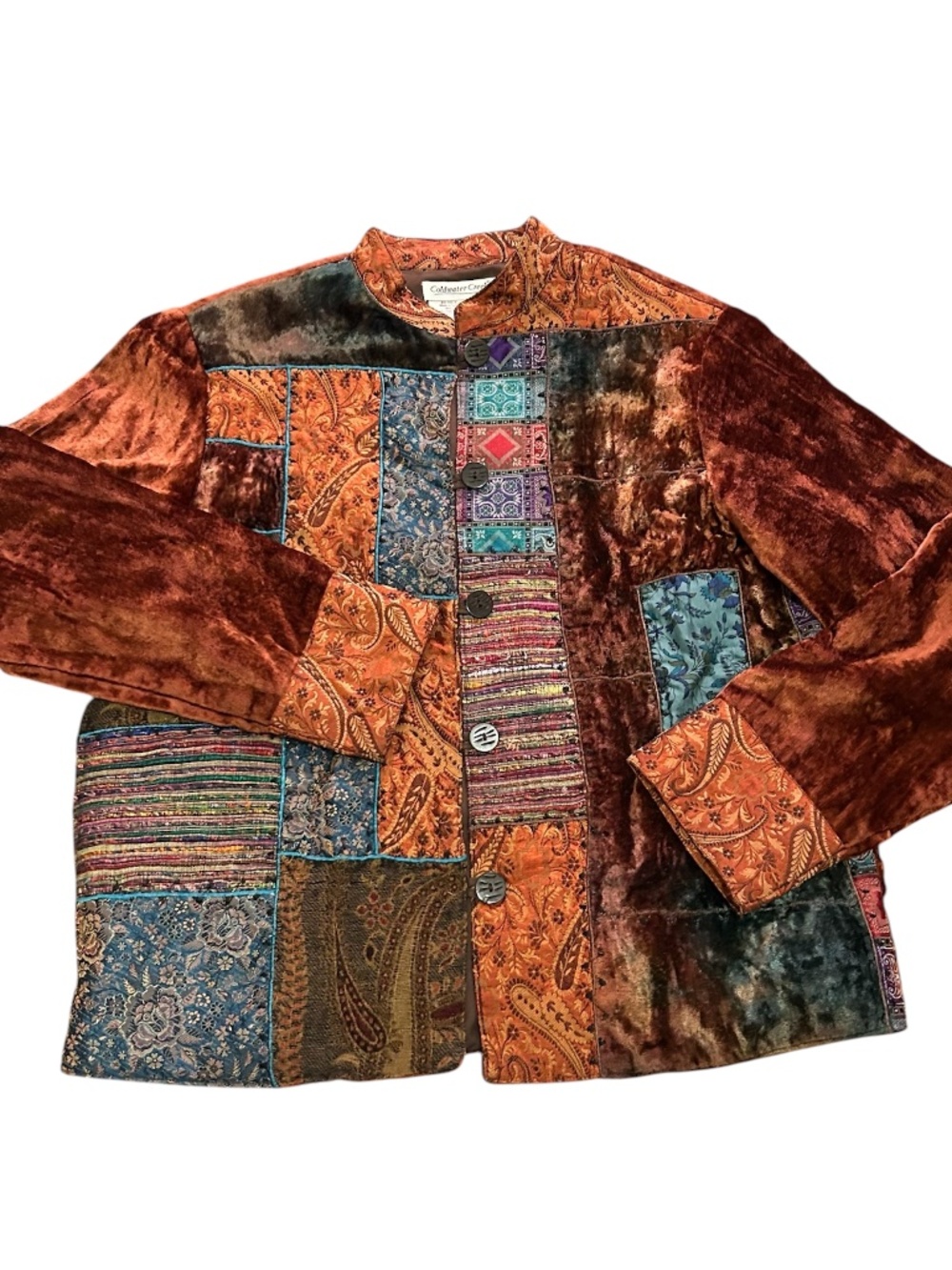 Women's Coldwater Creek Copper Velvet Tie-Dye Patchwork Blazer Size Petite M